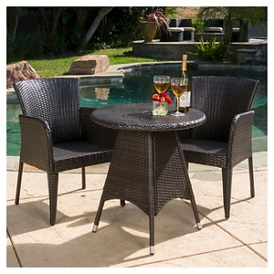 Brayden 3pc Wicker Patio Bistro Set - Brown - Christopher Knight Home: Weather & UV Resistant, Iron Frame - 1 of 4