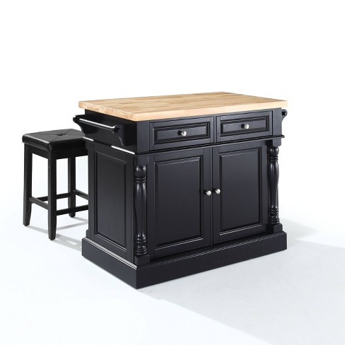 Crosley Oxford Butcher Block Top Kitchen Island in Black