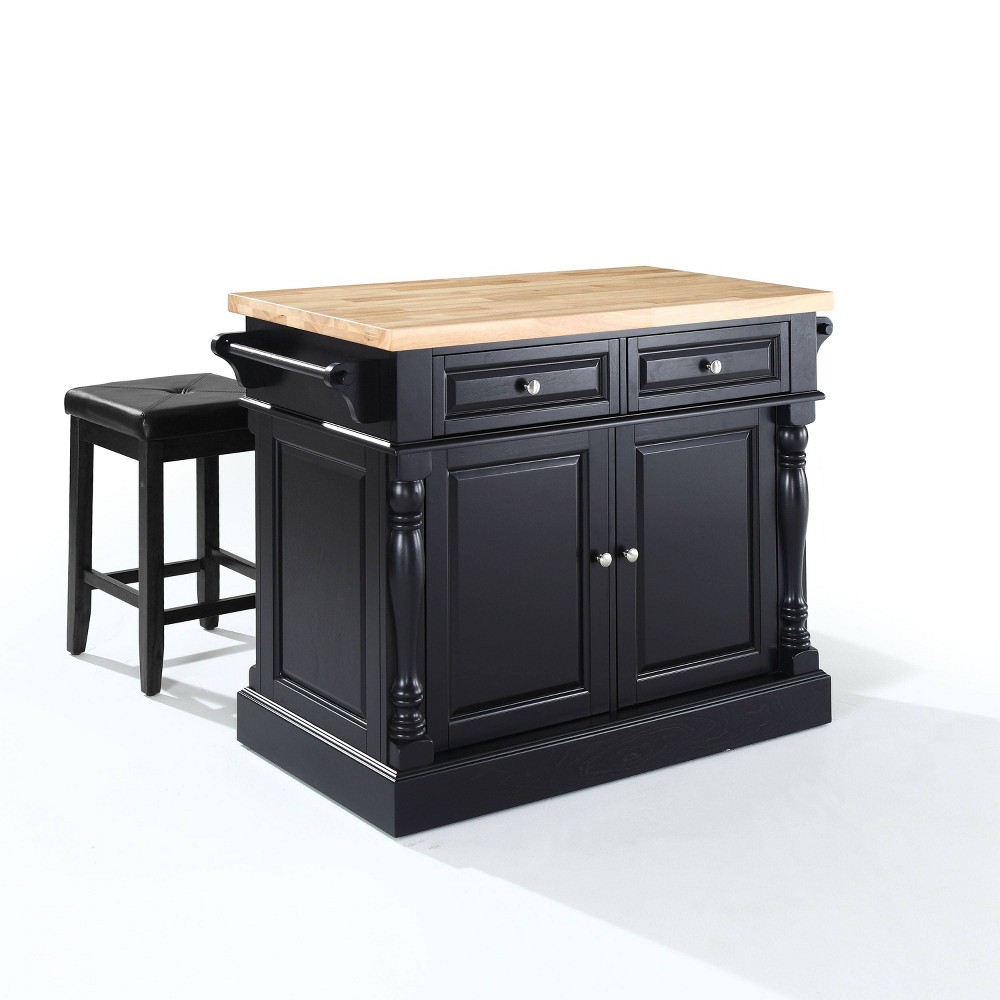 Photos - Kitchen System Crosley Oxford Kitchen Island with Square Seat Stools Black  