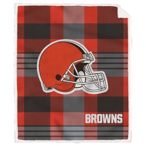 NFL Cleveland Browns Plaid Steel Royal Plush Faux Shearling Blanket - 1 of 2