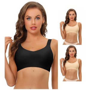 INSPIRE CHIC Women's No Show Smooth Comfort Adjustable Wide Straps Wireless Minimizers Bra 3 Packs - 1 of 4