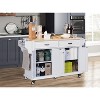 ORRD Kitchen Island with Rubber Wood Countertop, 5 Wheel Cart with Storage Cabinet & Drawers for Dining Room，Grey - 3 of 4