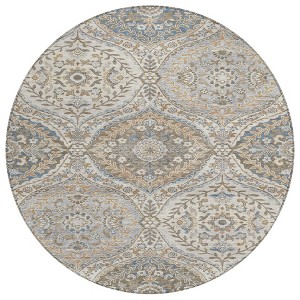 HomeRoots 8' Beige Gold And Denim Blue Round Floral Washable Indoor Outdoor Area Rug - 1 of 4