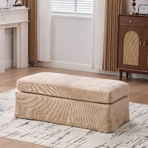 Lyngins Modern Chenille Ottoman Bench, Upholstered Entryway Bench, Versatile Foot Stool for Living Room Bedroom Entryway and Office - 1 of 4