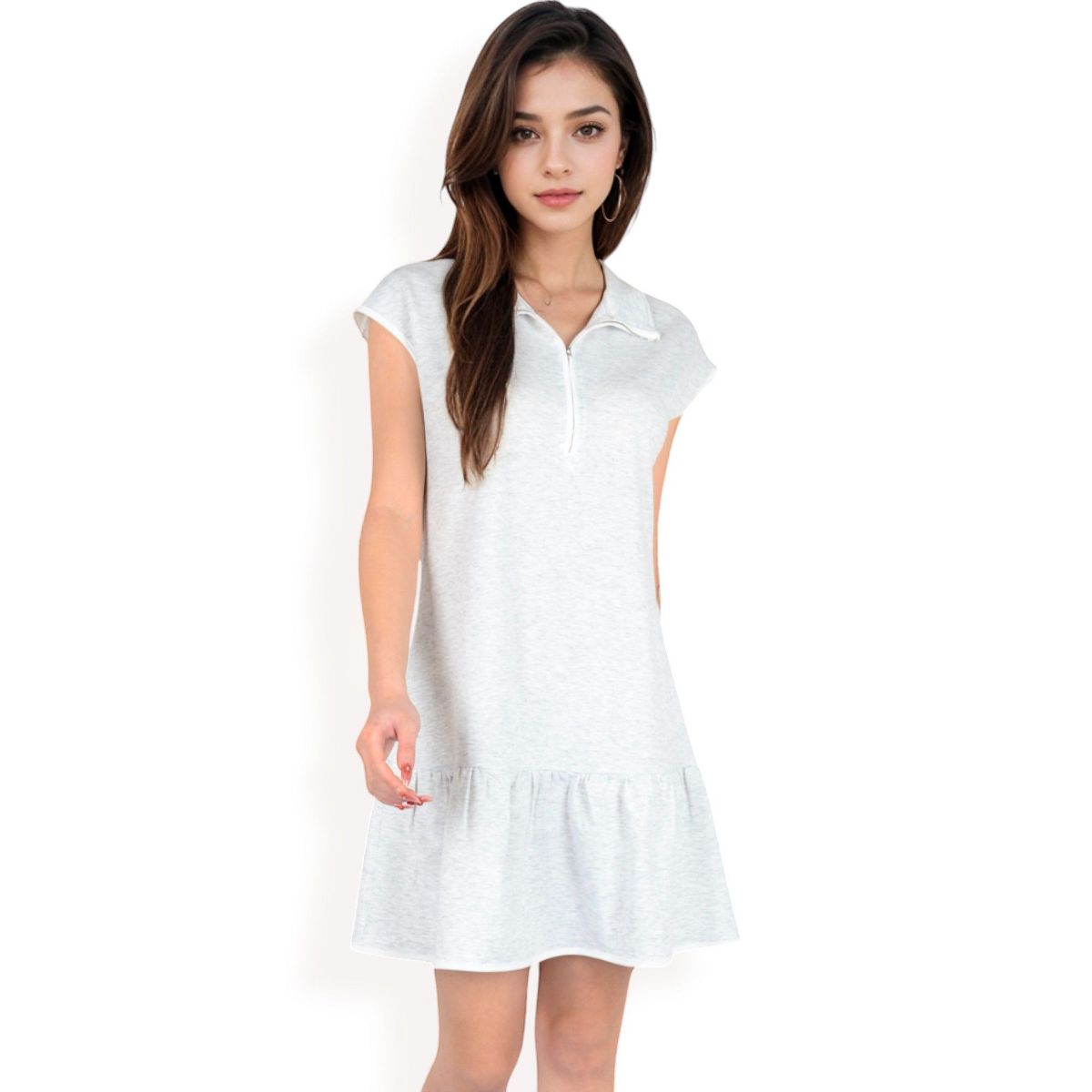 Anna-Kaci Women's Zip-Up Collared Dress with Ruffle Hem - thumbnail 8
