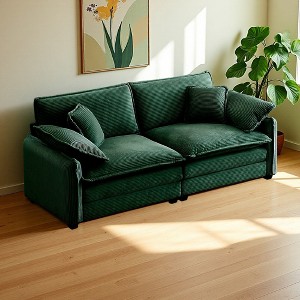 Corduroy 2-Seater Sofa with 4 Pillows & Deep Seat - 1 of 4