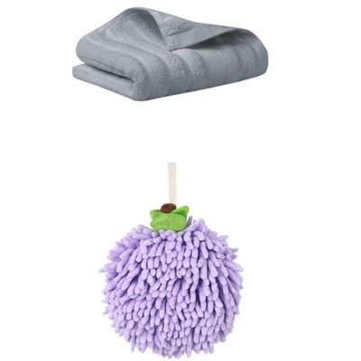 REGALWOVEN Absorbent Quick Drying Solid Decorative Hand Towels for Bathroom 14" x 30"/6" x 6" 2 Pcs