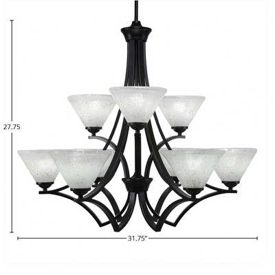 Toltec Lighting Zilo 9 - Light Chandelier in  Matte Black with 7" Gold Ice Shade