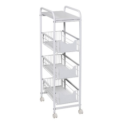 Honey-Can-Do 4 Tier Slim Cart with Pull-Out Baskets: Black Kitchen Cart, Powder-Coated Steel, Locking Wheels