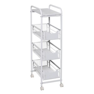 Honey-Can-Do 4 Tier Slim Cart with Pull-Out Baskets: Black Kitchen Cart, Powder-Coated Steel, Locking Wheels - 1 of 4