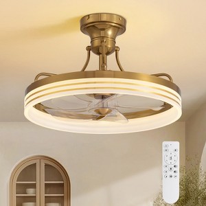 Ludomide 20" Modern Gold Round Ceiling Fan with Light and Remote Control, Low Profile Dimmable LED Ceiling Fan Light Fixture For Bedroom - 1 of 4