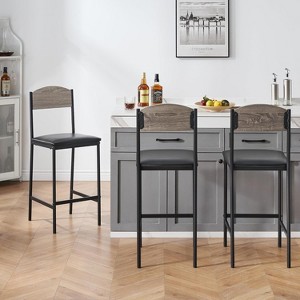 Bar Stools Set of 4, 25.2 Inch Modern Counter Height Barstools, PU Leather Upholstered Barstools with Metal Legs, for Dining Room, Kitchen - 1 of 4