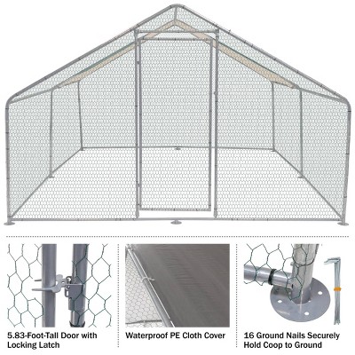 Large Silver Steel and Nylon Chicken Coop with Lockable Door