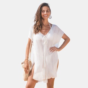 Women's Tie the Knot White Sheer Beach Cover-Up Mini Dress - Cupshe - 1 of 4