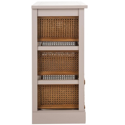 Transitional White Pine 4-Drawer Storage Cabinet with Cane Baskets
