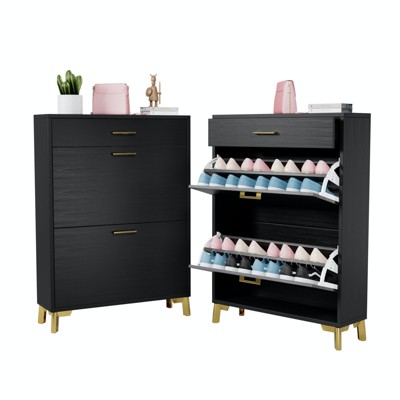 Tiramisubest 32 Inch Shoe Storage Cabinet Flip Drawer Shoe Cabinet Hidden Storage Narrow Entryway Organizer Space-Saving Shoe Rack