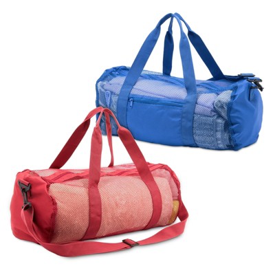Zodaca 2 Pack Mesh Duffle Bags for Travel, Gym & Sports, Workout Backpack, Red & Blue, 19 x 10 in