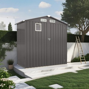 6x4 FT Metal Outdoor Storage Shed with Window and Lockable Door, All-Weather Small Garden Tool Shed for Backyard or Lawn – Cuddlewood - 1 of 4