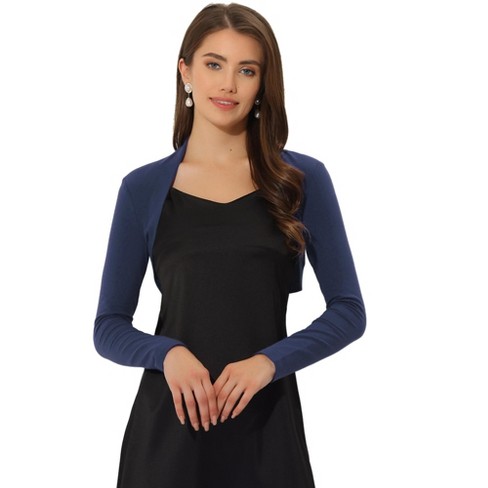 Allegra K Women s Elegant Long Sleeve Knit Open Front Crop Bolero Shrug Dark Blue Medium Target