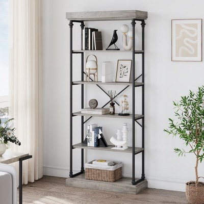 Trinity Bookshelf With Doors Industrial Bookcase With 4 Tiers Open Storage  Shelf For Bedroom, Living Room, Home Office, Brown : Target