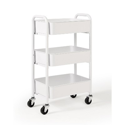 SunnyPoint 3-Tier Delicate Compact Rolling Metal Storage Organizer-Mobile Utility Cart White