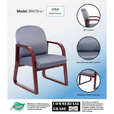 Elegant Mahogany Finish Reception Chair with Thick Cushions in Gray