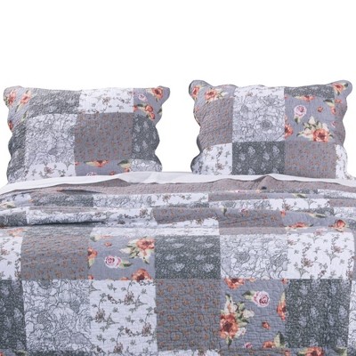 Barefoot Bungalow Giulia Fabulous Floral & Stencil Prints Classic Patchwork Pattern Reverses Pillow Sham - Standard 20x26" Gray