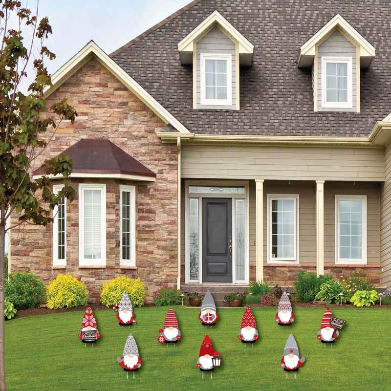 Big Dot of Happiness Christmas Gnomes - Lawn Decorations - Outdoor Holiday Party Yard Decorations - 10 Piece, 3 of 10