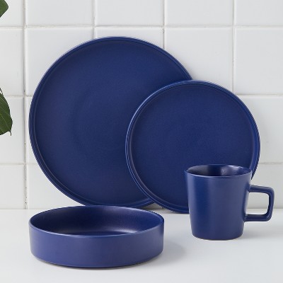 Blue Ceramic 16-Piece Dinnerware Set, Service for 4
