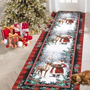 Fulvari Indoor Christmas Rug Kitchen Bathroom Rugs for Entryway,Washable Non-Slip Christmas Tree Santa Claus Area Rug,Winter Holiday Decor - 1 of 4