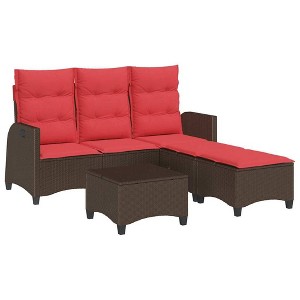 vidaXL 3 Piece Patio Sofa Set with Cushions L-shaped Couch Set Poly Rattan - Brown and Red - 1 of 4