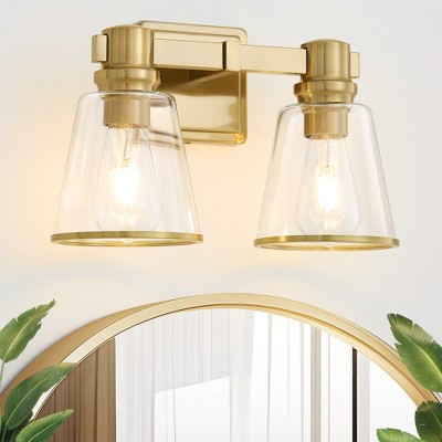 POWLIG 13.77-in 2-Light Gold Modern Dimmable Vanity Light with Cone Clear Glass Shade Suitable for Bathroom Living Room