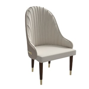 LeisureMod Dining Chair Upholstered in Leather Ripple Back Design with Rubberwood Frame and Legs with Gold Accents Elara Collection - 1 of 4
