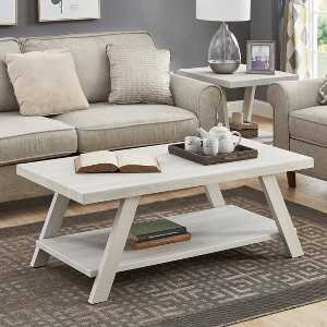 Roundhill Furniture Athens Contemporary Wood Shelf Coffee Table in White Finish - 1 of 4