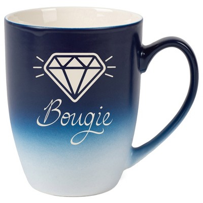 100 North Sparkling Diamond 10 Ounce Navy Blue and White Two Toned Ombre, Comfortably Fits Your Hands, Ceramic Tea Coffee Cup Mug, Bougie