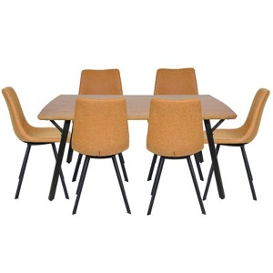 LeisureMod Ravenna 7-Piece Dining Set, 1 Y-Shape Legs Table 6 Dining Chairs - 1 of 4