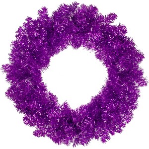 Northlight Metallic Artificial Double Tinsel Christmas Wreath - 24" - Purple - Unlit - 1 of 3