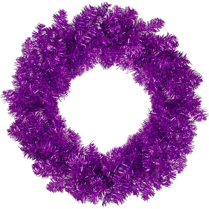 Northlight 24" Metallic Purple Artificial Double Tinsel Christmas Wreath - Unlit, 1 of 4