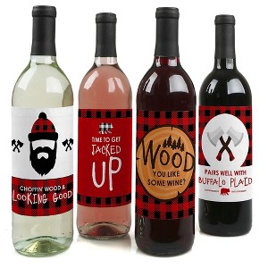 Big Dot of Happiness Lumberjack - Channel the Flannel - Buffalo Plaid Decorations for Women and Men - Wine Bottle Label Stickers - Set of 4 - 1 of 4