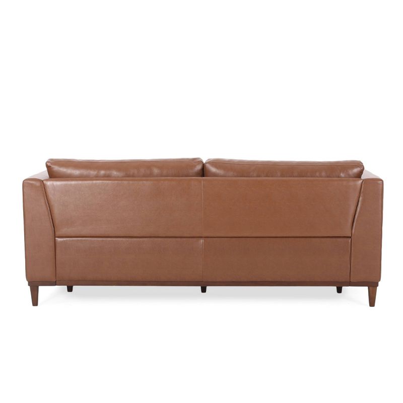 Warbler Contemporary Faux Leather Upholstered 3 Seater Sofa Cognac Brown/Espresso - Christopher Knight Home, 6 of 11