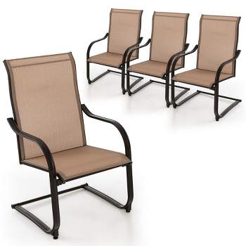 Tangkula 4PCS Outdoor Dining Chairs Patio C-Spring Motion w/ Cozy & Breathable Seat Fabric