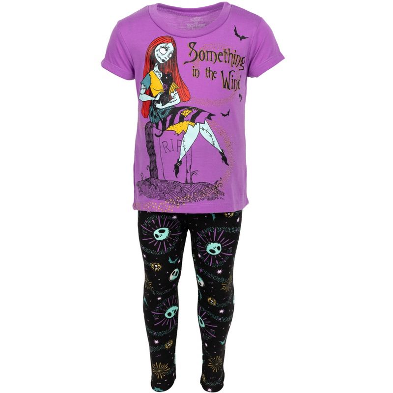 Disney Nightmare Before Christmas Sally Jack Skellington Girls T-Shirt and Leggings Outfit Set Toddler to Little Kid, 3 of 8