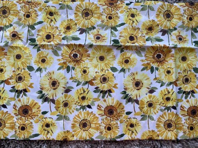 No. 918 Sunny Sunflower Print Semi-Sheer Rod Pocket Kitchen Valance, Yellow, 54x14