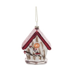 Transpac 4.88 in Multicolor Glass Rustic Bird House Ornament for Christmas Tree Decor - 1 of 2