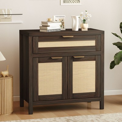 Rattan Sideboard Cabinet, Rattan Credenza Storage Cabinet, Boho Sideboard Buffet Cabinet with Drawer