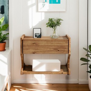 Hommoo Floating Wood Nightstand with Drawer & Open Shelf – Compact Wall-Mounted Bedside Table - 1 of 4