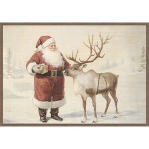 Amanti Art Santa Claus with Reindeer in Winter Wonderland by Melloi Art Prints Canvas Wall Art Print Framed - 1 of 4