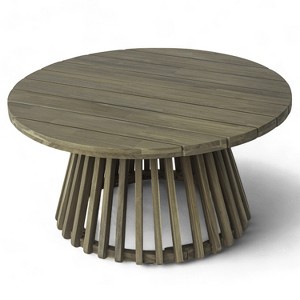 Vynxaria Outdoor Round Patio Coffee Table, Acacia Wood (Grey Finish), 31.5"W×31.5"D×16"H (1.1" Top Thickness), Distinctive Striped Wood Base - 1 of 4