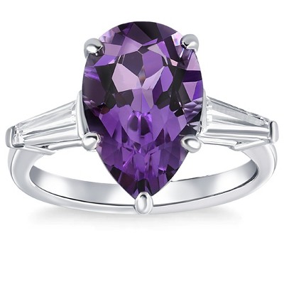 Pompeii3 5Ct Pear Shape Amethyst & Moissanite Ring 14k White Gold