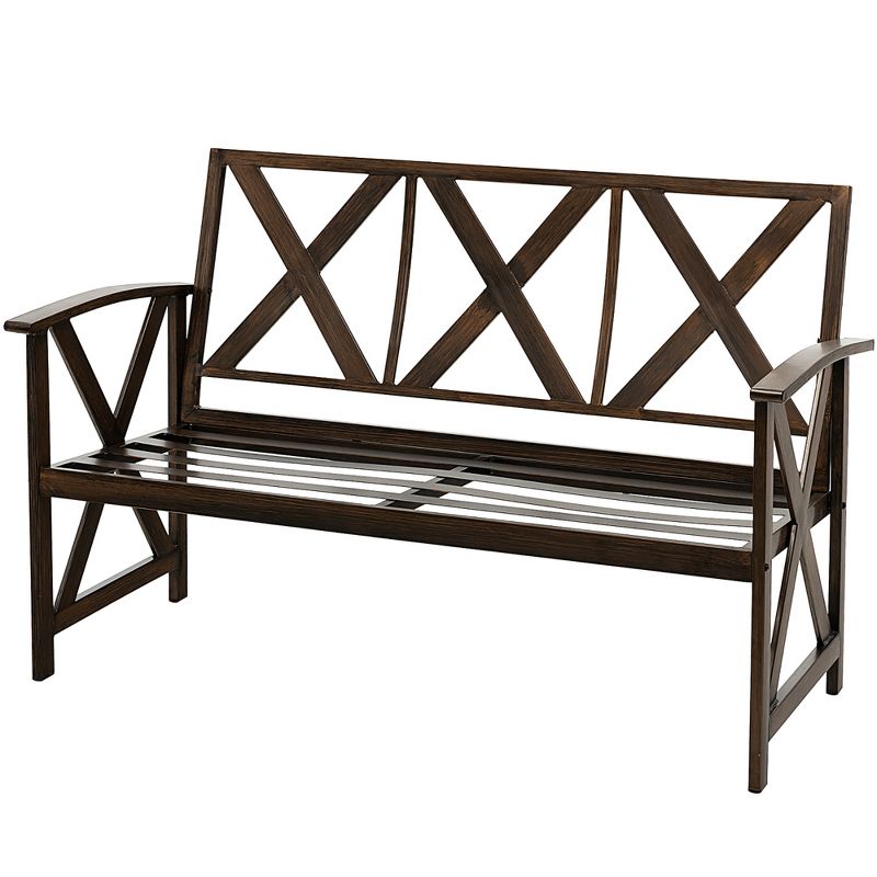 Costway Outdoor Garden Park Bench with Padded Cushion Wood Grain Coated Heavy Duty Frame, 5 of 11